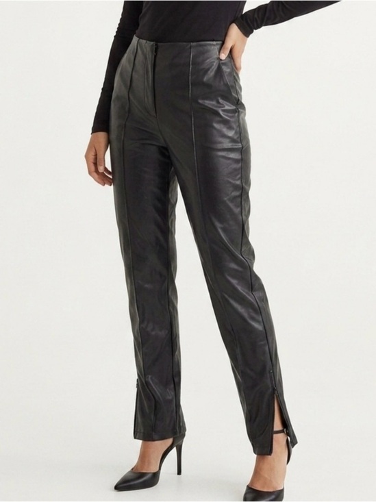 H&M Pants - H&M Faux Leather Straight-Leg Pants Black Slit Hem